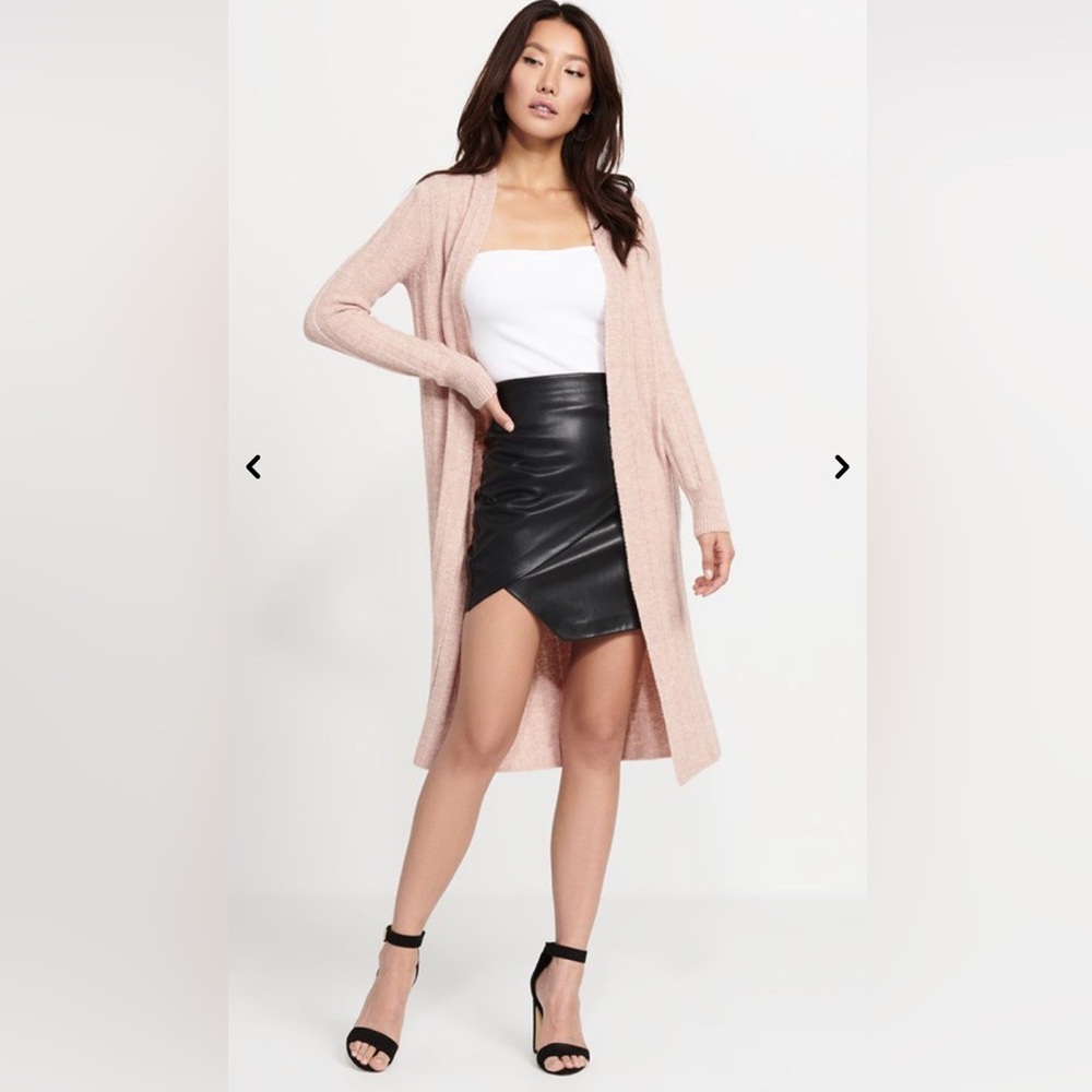 Dynamite Pink Ribbed Knit Long Maxi Cardigan